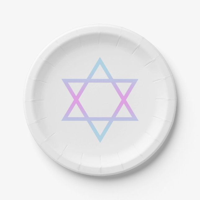 Bat Mitzvah Star of David Pink Blue Lavender Paper Plate (Front)