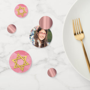 Bat Mitzvah Star of David Pink Gold Photo Jewish Confetti