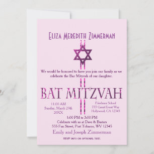 Bat Mitzvah Star of David Pink Invitation