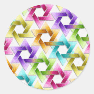 Bat Mitzvah Star of David Rainbow Damask Classic Round Sticker
