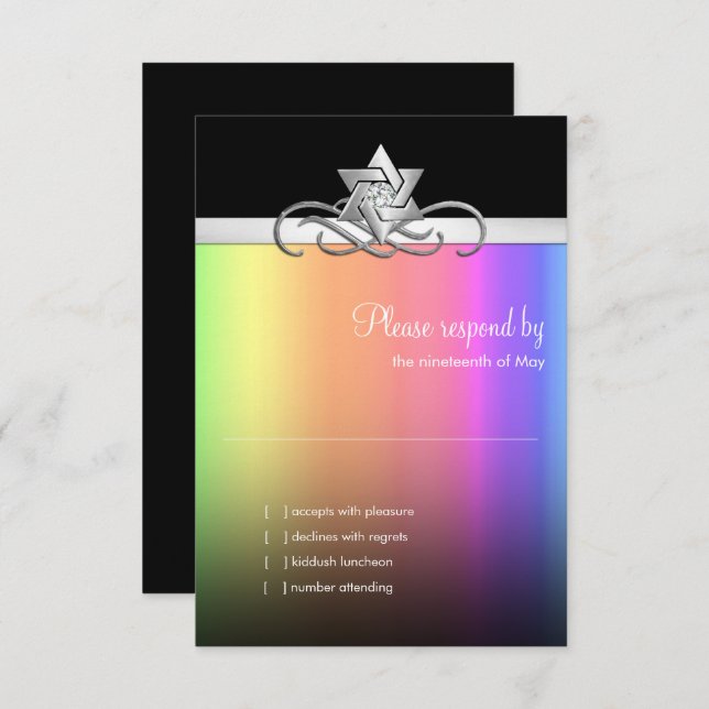 Bat Mitzvah Star of David Rainbow RSVP Card (Front/Back)