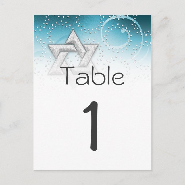 Bat Mitzvah Star of David Table Number Postcard (Front)