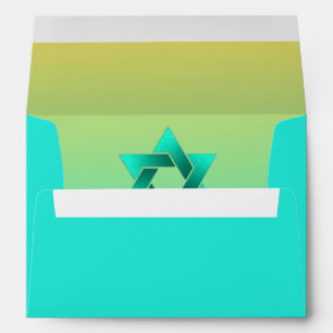 Bat Mitzvah Star of David Yellow Aqua Envelope