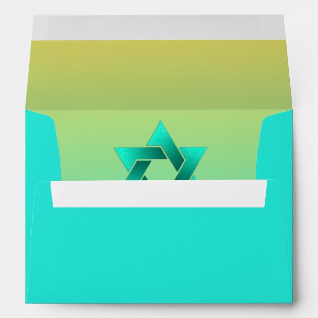 Bat Mitzvah Star of David Yellow Aqua Envelope (Back (Bottom))