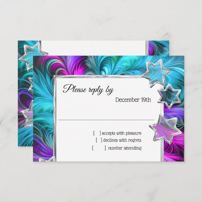 Bat Mitzvah Stars Colourful Pastel Drawing RSVP Invitation (Front/Back)