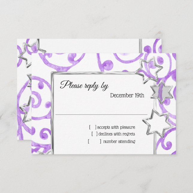 Bat Mitzvah Stars Purple Scroll RSVP Invitation (Front/Back)