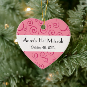 Bat Mitzvah - Swirled Pattern, Swirly Style - Pink Ceramic Tree Decoration