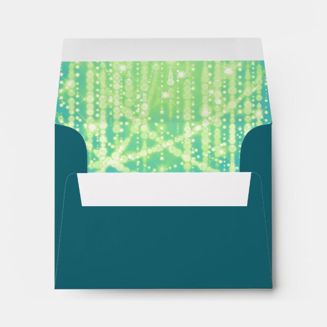 Bat Mitzvah Teal Blue Lime Green Sparkly ights Envelope (Back (Bottom))