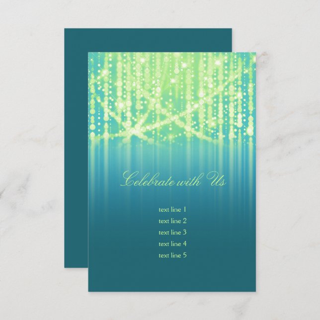 Bat Mitzvah Teal Blue Lime Green Sparkly Lights Invitation (Front/Back)
