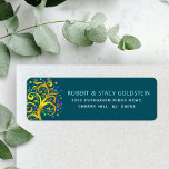 Bat Mitzvah Teal Gold Tree of Life Return Address<br><div class="desc">Be proud, rejoice and showcase this milestone of your favourite Bat Mitzvah with this fun, sophisticated, personalised return address label! A stunning, graphic faux gold foil tree with sparkly turquoise, teal, purple and blue Star of David and dot “leaves” overlays a rich, dark teal blue background. Personalise the custom text...</div>
