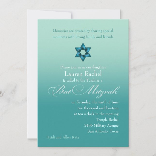 Bat Mitzvah Teal Ombre with Star Invitation (Front)
