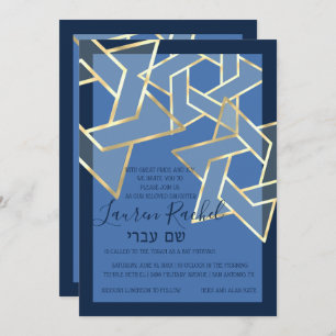 Bat Mitzvah Transparent Gold Star of David Invitation