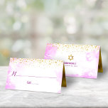 Bat Mitzvah Trendy Gold Dots on Pink Watercolor Place Card<br><div class="desc">No Bat Mitzvah party is complete without personalised place cards. Let your favourite Bat Mitzvah be proud, rejoice and celebrate her milestone at her perfectly coordinated party. Stunning, modern, sparkly gold faux foil tiny dots overlay a light pink watercolor background. Faux gold foil adorns the inside. Personalise the custom text...</div>