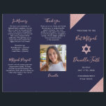 Bat Mitzvah Tri-Fold Program Navy Rose Gold  Flyer<br><div class="desc">Tri-fold Bat Mitzvah program in navy blue and rose gold. Easily edit with your ceremony information</div>