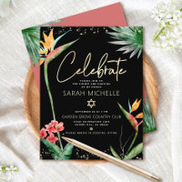 Bat Mitzvah Tropical Black Gold Floral Watercolor