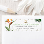 Bat Mitzvah Tropical Gold Palm Watercolor Address<br><div class="desc">Be proud, rejoice and celebrate this milestone of your favourite Bat Mitzvah with this sophisticated, personalised return address label! Stylish, stunning, colourful, tropical watercolor birds of paradise flowers, faux gold Star of David and glitter dots and green and grey modern sans serif type overlay a white background. Personalise the custom...</div>