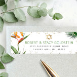 Bat Mitzvah Tropical Gold Palm Watercolor Address<br><div class="desc">Be proud, rejoice and celebrate this milestone of your favourite Bat Mitzvah with this sophisticated, personalised return address label! Stylish, stunning, colourful, tropical watercolor birds of paradise flowers, faux gold Star of David and glitter dots and green and grey modern sans serif type overlay a white background. Personalise the custom...</div>