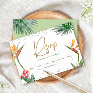 Bat Mitzvah Tropical Gold Script Floral Watercolor RSVP Card