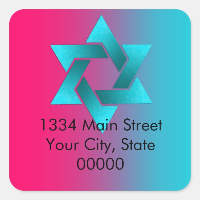 Bat Mitzvah Turquoise and Pink Ombre Star of David Square Sticker (Front)