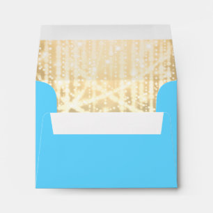 Bat Mitzvah Turquoise Blue and Gold Sparkly Lights Envelope