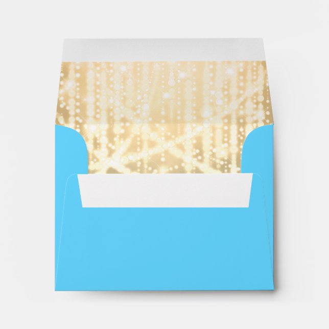 Bat Mitzvah Turquoise Blue and Gold Sparkly Lights Envelope (Back (Bottom))