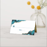 Bat Mitzvah Turquoise Gold Agate Simple Modern Place Card<br><div class="desc">No Bat Mitzvah party is complete without personalised place cards. Let your favourite Bat Mitzvah be proud, rejoice and celebrate her milestone at her perfectly coordinated party. Dark turquoise teal blue typography and turquoise blue agate rocks accented with faux gold veins overlay a simple, white background. On the back, dark...</div>