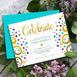 Bat Mitzvah Turquoise Gold Foil Tree of Life Bold Enclosure Card<br><div class="desc">Be proud, rejoice and showcase this milestone of your favourite Bat Mitzvah! This abstract, graphic faux gold foil tree with sparkly turquoise, teal, purple and blue Star of David and dot “leaves” on a white background, is the perfect personalised party info insert for this special occasion. A tiny, light turquoise...</div>