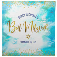 Bat Mitzvah Turquoise Gold Script Challah Cover