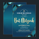 Bat Mitzvah Turquoise Ombre Agate Gold Script Bold Invitation<br><div class="desc">Be proud, rejoice and showcase this milestone of your favourite Bat Mitzvah! Send out this cool, unique, modern, personalised, Hebrew name invitation for an event to remember. Faux gold foil script typography, white sans serif typography, and a faux gold Star of David overlay a deep turquoise teal blue ombre background...</div>