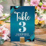 Bat Mitzvah Turquoise Ombre Agate Script Modern Table Number<br><div class="desc">No Bat Mitzvah party is complete without personalised table number cards. Let your daughter be proud, rejoice and celebrate her milestone at her perfectly coordinated party. White calligraphy script, light turquoise blue and white typography, and turquoise blue agate rocks accented with faux gold veins overlay a deep turquoise teal blue...</div>