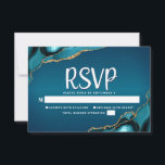 Bat Mitzvah Turquoise Ombre Gold Agate Script RSVP Card<br><div class="desc">Be proud, rejoice and celebrate this milestone of your favourite Bat Mitzvah with this cool, unique, modern, personalised RSVP insert card for your event! White script typography overlays a deep turquoise teal blue ombre background with turquoise blue agate accented with faux gold veins. Personalise the custom text with the “reply...</div>