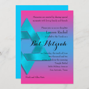 Bat Mitzvah Turquoise to Pink Ombre with Star Invitation