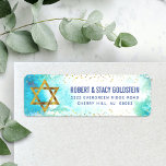 Bat Mitzvah turquoise watercolor return address<br><div class="desc">Be proud, rejoice and celebrate this milestone of your favourite Bat Mitzvah! Use this stunning, modern, sparkly gold faux foil Star of David and tiny dots against a turquoise blue watercolor background, return address label to herald her special day. Personalise the custom text with your name and address. Guaranteed to...</div>