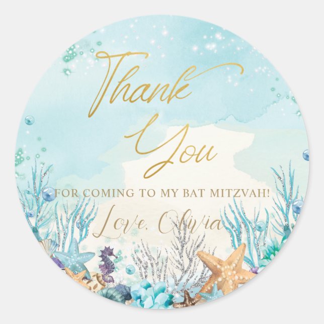 Bat Mitzvah Under the Sea Beach Ocean Birthday Classic Round Sticker (Front)