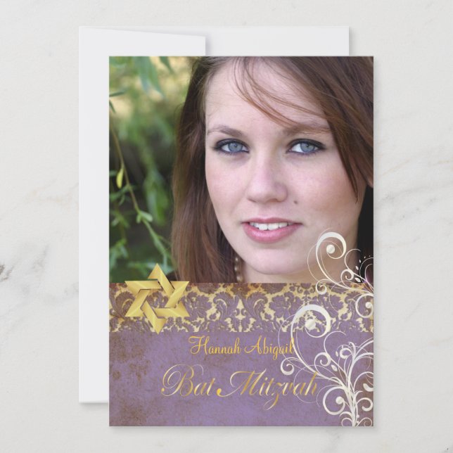 Bat Mitzvah/Vintage Damask/Swirls/lilac Invitation (Front)