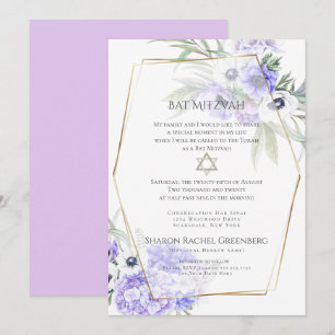 BAT MITZVAH   Violet Anemone Floral Verse 1 Invitation