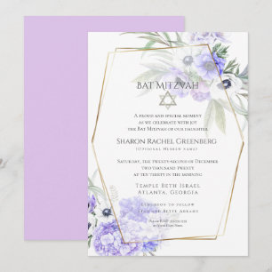 BAT MITZVAH   Violet Anemone Floral Verse 2 Invitation