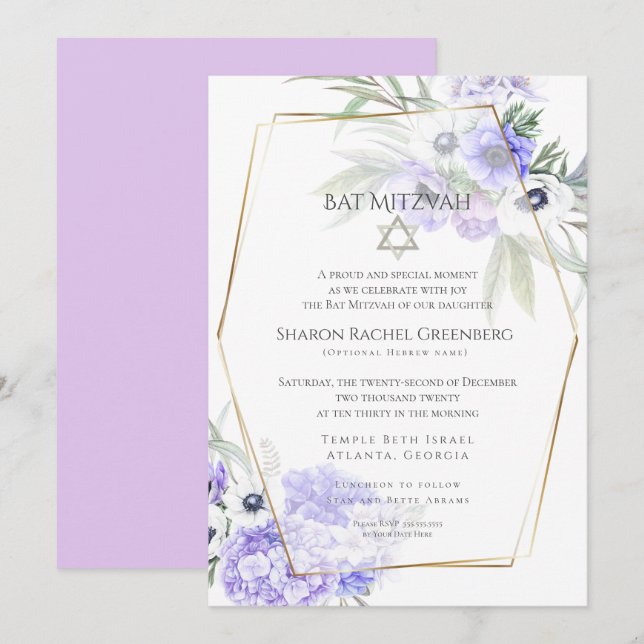 BAT MITZVAH | Violet Anemone Floral Verse 2 Invitation (Front/Back)