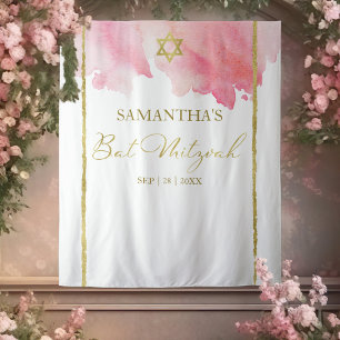 Bat Mitzvah Watercolor Backdrops Pink Abstract Tapestry