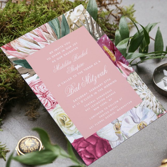 Bat Mitzvah Watercolor Floral Invitation (Creator Uploaded)
