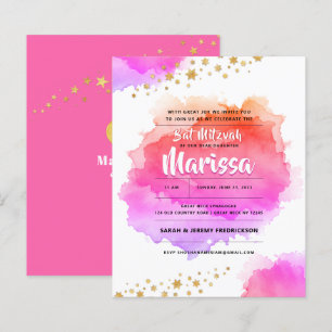 Bat Mitzvah Watercolor Glitter Invitation