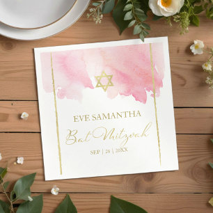 Bat Mitzvah Watercolor Napkins   Abstract Pink