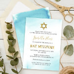 Bat Mitzvah Watercolor Pastel Blue Gold Invitation<br><div class="desc">Bat Mitzvah Watercolor Pastel Blue Gold Invitation</div>