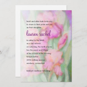Bat Mitzvah Watercolor Pink Irises Invitation