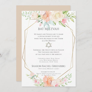 BAT MITZVAH   Watercolor Spring Blossoms Verse 1 Invitation
