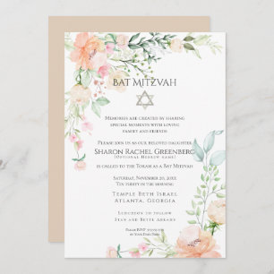 BAT MITZVAH Watercolor Spring Blossoms Verse 3 Invitation