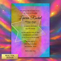 Bat Mitzvah Watercolor Vibrant Colourful Star
