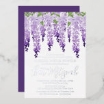 Bat Mitzvah Watercolor Wisteria Corporate Logo<br><div class="desc">Bat Mitzvah Watercolor Wisteria Corporate Logo Silver Foil Invitation features elegant watercolor wisteria flowers in soft lavender and purple with green leaves on a white background with your Bat Mitzvah invitation information below in silver foil typography. Personalise by editing the text in the text boxes provided. Add your Corporate Logo...</div>