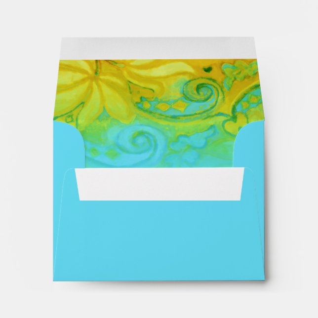 Bat Mitzvah Yellow and Turquoise Floral Envelope (Back (Bottom))