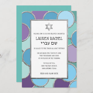 Bat Mitzvah Your Colours Circles in Silver Invitation